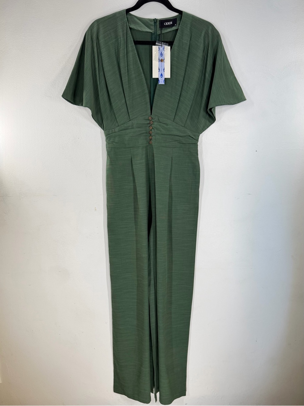 Cider Sage Green Euro Summer Plunge V-Neck Wide Leg Jumpsuit NWT